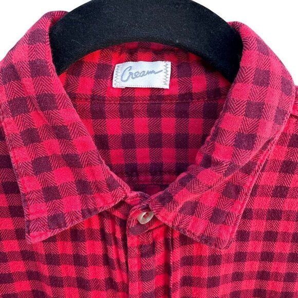 Cream Vintage Womens Red Buffalo Plaid Button Flannel Grunge Long Sleeve Shirt - Picture 5 of 10